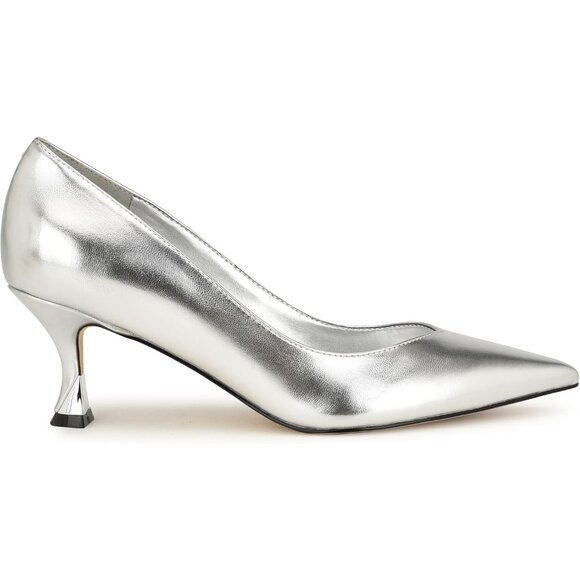 Nine West Womens Silver 040 Leather Closed Pointed Toe Kitten Heels Pumps Shoes - Picture 5 of 5